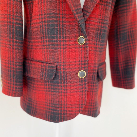 Charter Club Red Plaid Wool Blazer Coat Size 8 - Picture 3 of 8